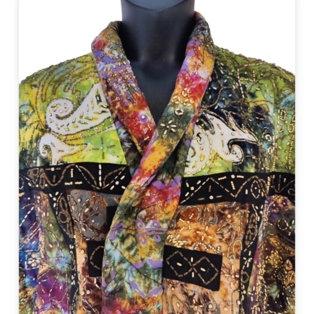 Exquisite Batik Beaded Jacket Euc - image 2
